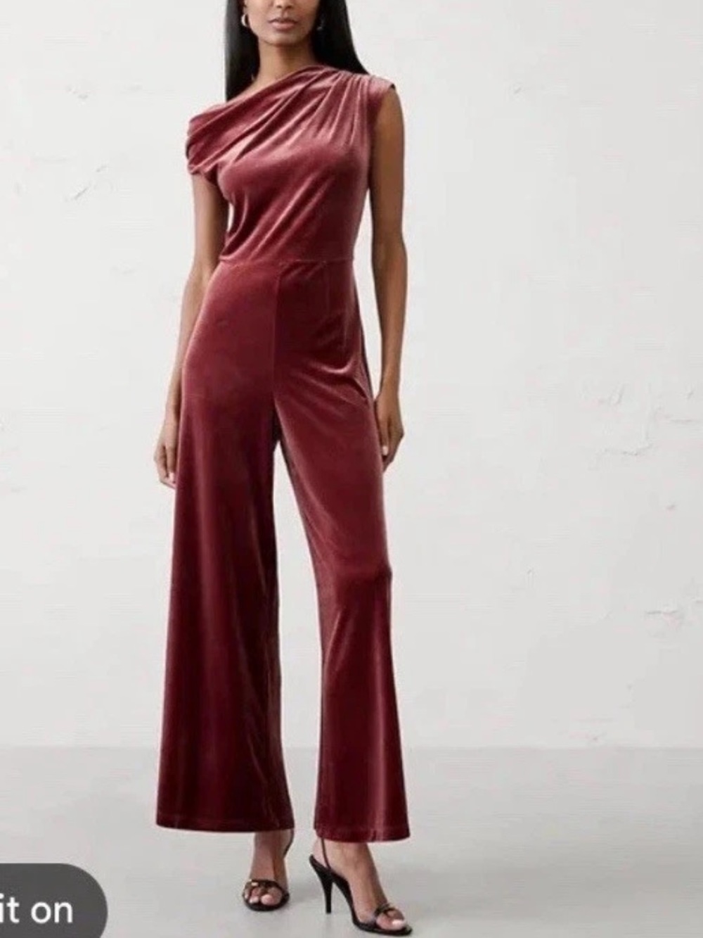 NWT Banana Republic Factory LARGE Velvet Jumpsuit Burnt Red Glam Wide Leg